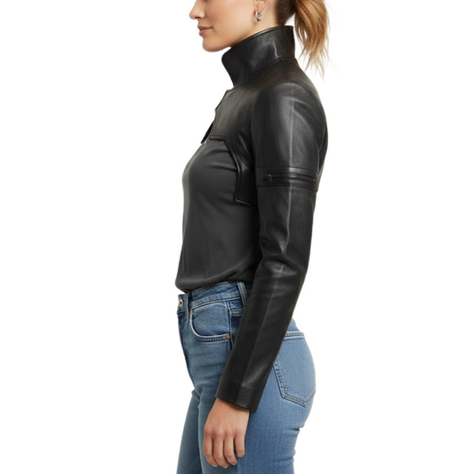Women's Black Leather Cropped Bolero Shrug Jacket