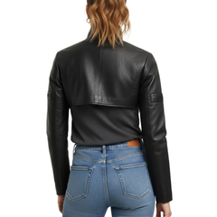 Women's Black Leather Cropped Bolero Shrug Jacket