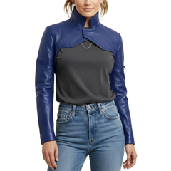 Women's Black Leather Cropped Bolero Shrug Jacket