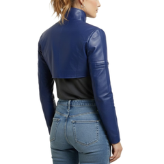 Women's Black Leather Cropped Bolero Shrug Jacket
