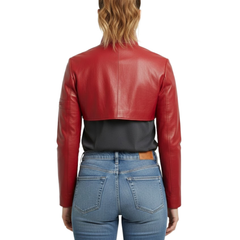 Women's Black Leather Cropped Bolero Shrug Jacket