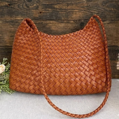 Women's French Vegetable Woven Genuine Leather Basket Crossbody Shoulder Bag