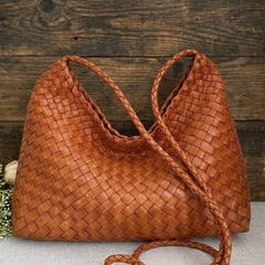 Women's French Vegetable Woven Genuine Leather Basket Crossbody Shoulder Bag