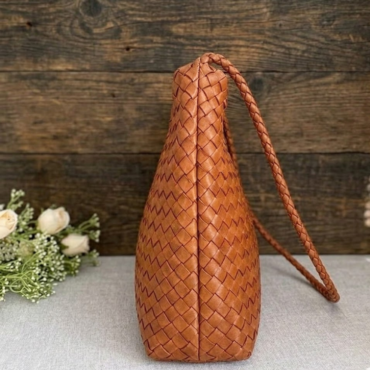 Women's French Vegetable Woven Genuine Leather Basket Crossbody Shoulder Bag