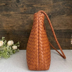 Women's French Vegetable Woven Genuine Leather Basket Crossbody Shoulder Bag