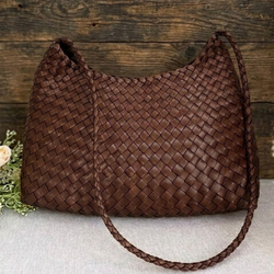 Women's French Vegetable Woven Genuine Leather Basket Crossbody Shoulder Bag