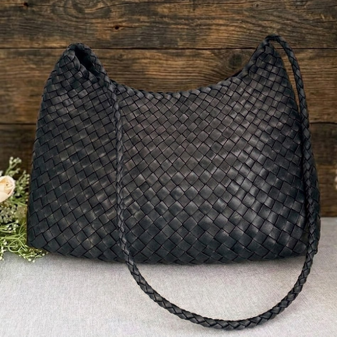 Women's French Vegetable Woven Genuine Leather Basket Crossbody Shoulder Bag