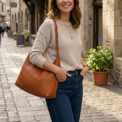 Women's French Vegetable Woven Genuine Leather Basket Crossbody Shoulder Bag