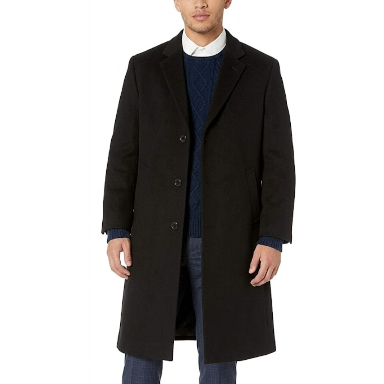 Men's Classic Black Wool Single Breasted Overcoat