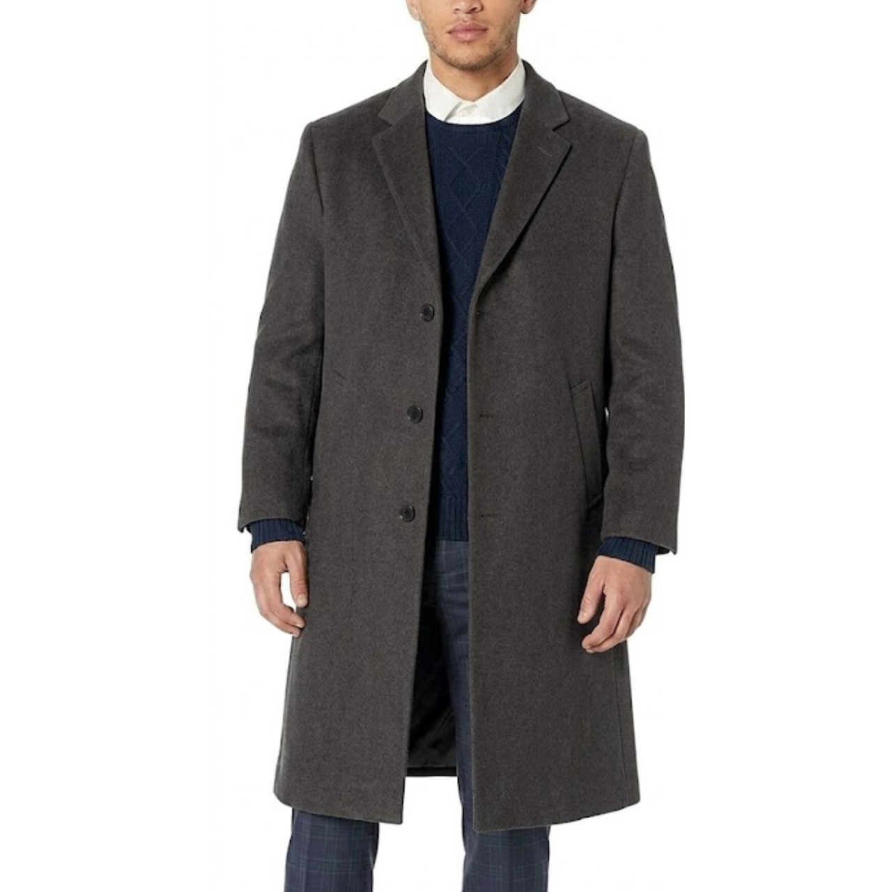 Men's Classic Black Wool Single Breasted Overcoat