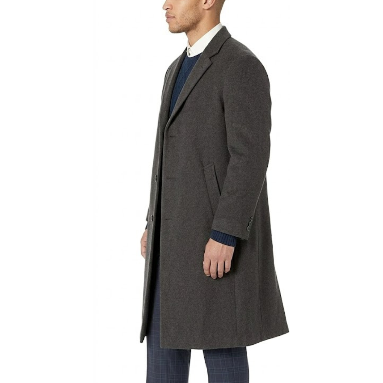 Men's Classic Black Wool Single Breasted Overcoat