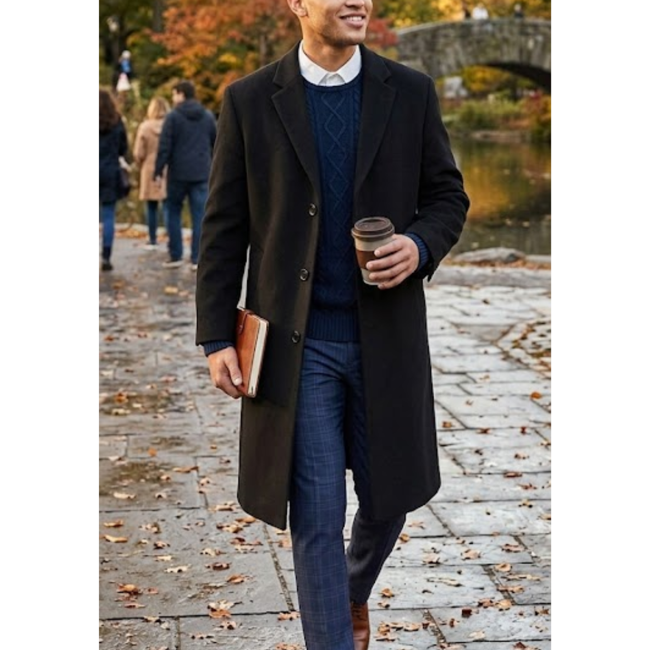 Men's Classic Black Wool Single Breasted Overcoat