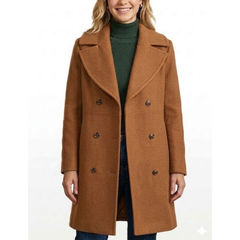 Womens Classic Wool Double Breasted Mid Long Outerwear Coats