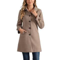 Women’s Winter Outerwear Pan Collar Mid-Thigh Single Breasted Overcoat