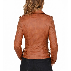 Women’s Vintage Brown Leather Biker Motorcycle Jacket – Classic Motorcycle Riding Style