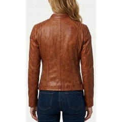 Women's Vintage Brown Waxed Leather Cafe Racer Style Motorcycle Jacket