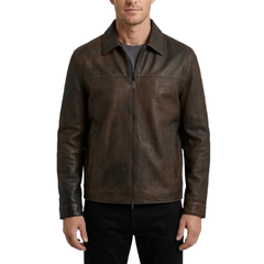 Mens Vintage Jacket - Distressed Effect Leather Outerwear - Winter Coat