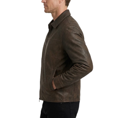 Mens Vintage Jacket - Distressed Effect Leather Outerwear - Winter Coat
