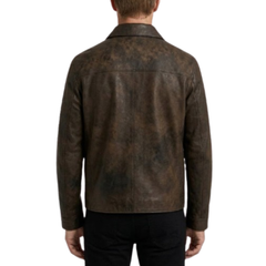 Mens Vintage Jacket - Distressed Effect Leather Outerwear - Winter Coat