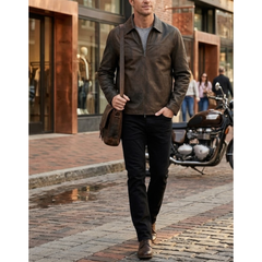 Mens Vintage Jacket - Distressed Effect Leather Outerwear - Winter Coat