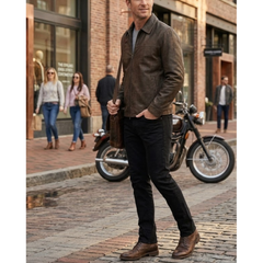Mens Vintage Jacket - Distressed Effect Leather Outerwear - Winter Coat