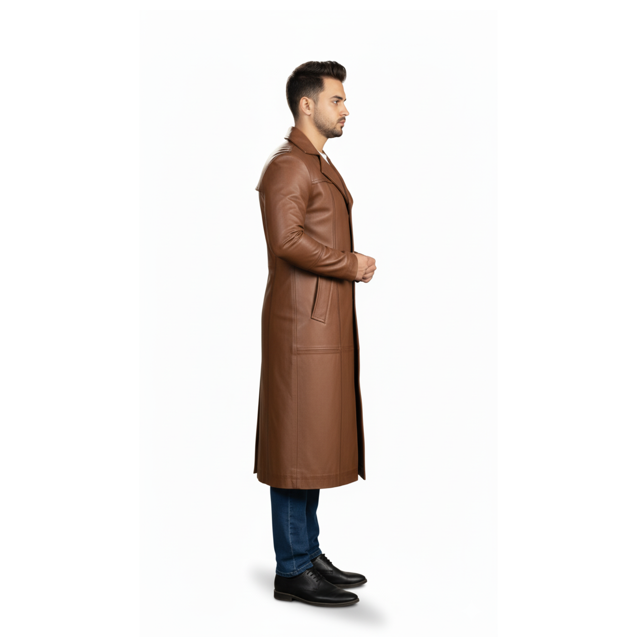 Men's Brown Real Leather Long Coat