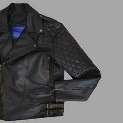 Mens Quilted Leather Motorcycle Biker Jacket