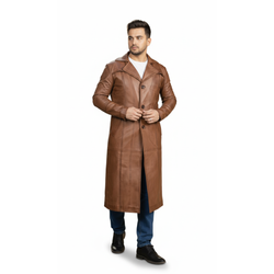 Men's Brown Real Leather Long Coat