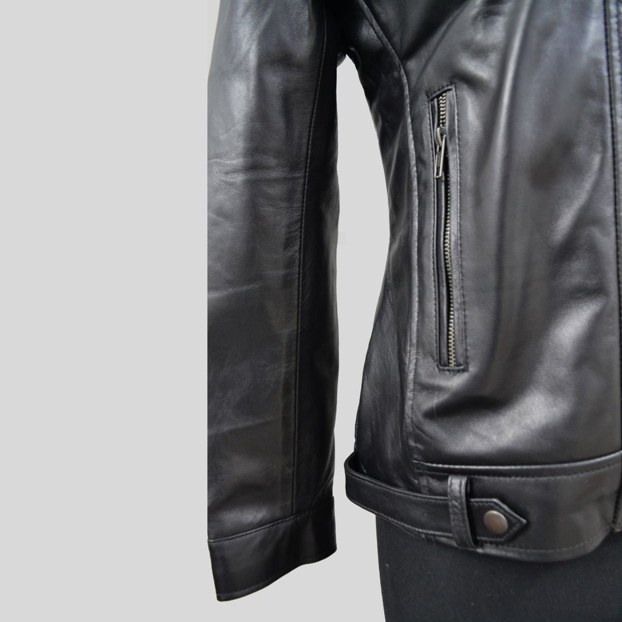 Women's Black Genuine Lambskin Cafe Racer Leather Jacket