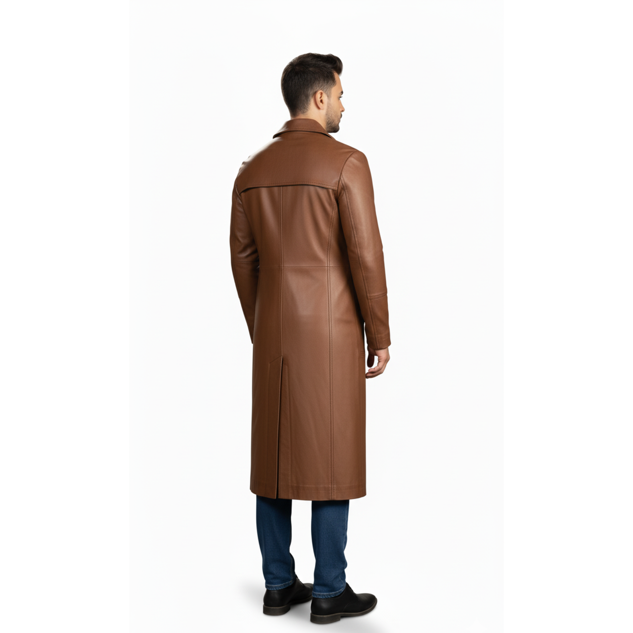 Men's Brown Real Leather Long Coat