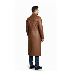 Men's Brown Real Leather Long Coat