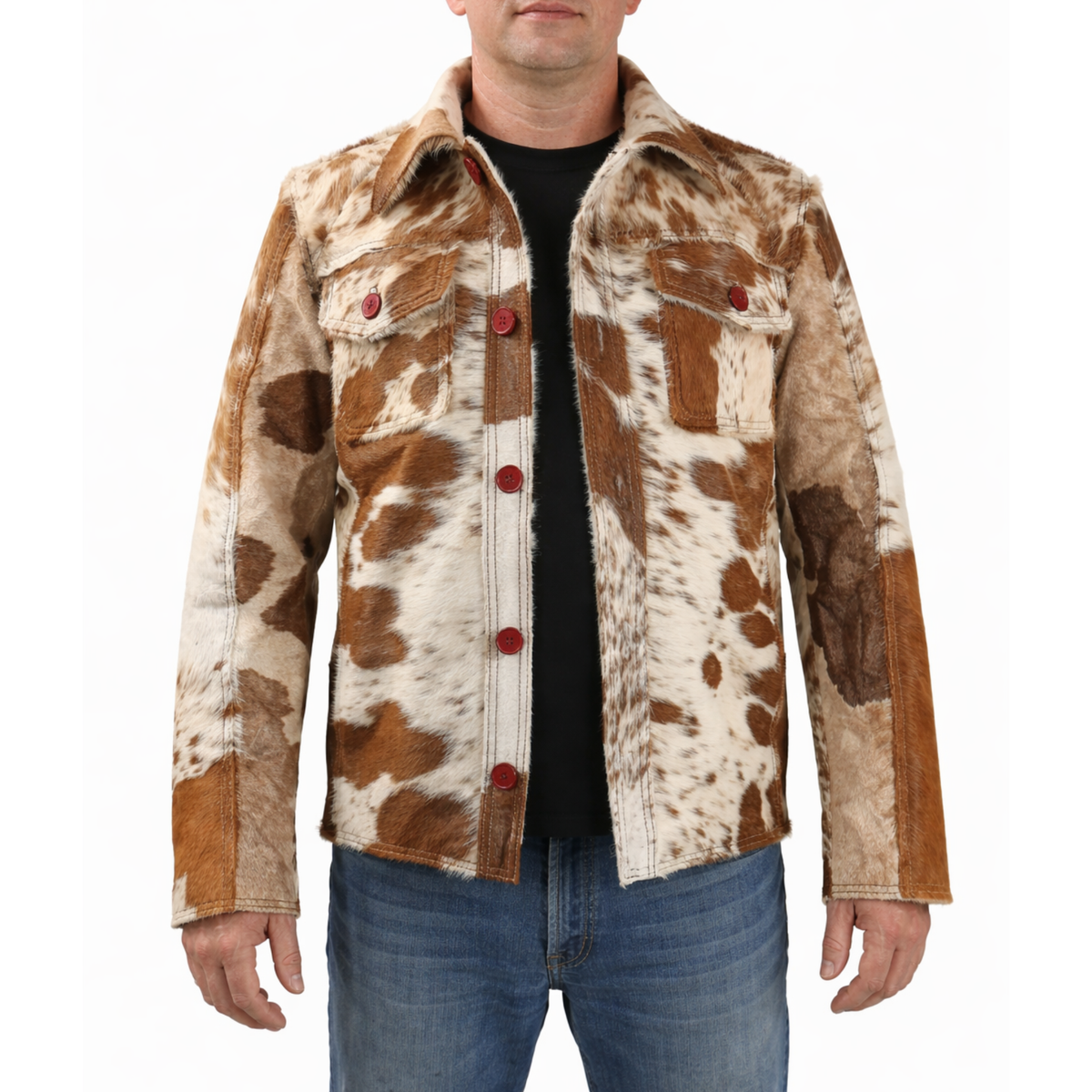 Men’s Cowhide Hair-On Leather Pony Skin Jacket - Western Style Coat