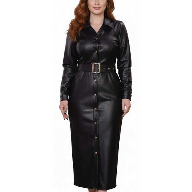 Women's Black Real Leather Long Trench Coat Outfit