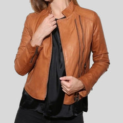 Women's Style Distressed Brown Leather Jacket