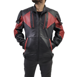 Men's Red And Black Real Leather Biker Jacket