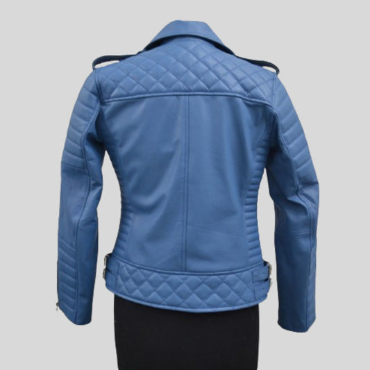 Women's Turquise Blue Motorcycle Genuine Leather Biker Jacket