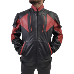Men's Red And Black Real Leather Biker Jacket