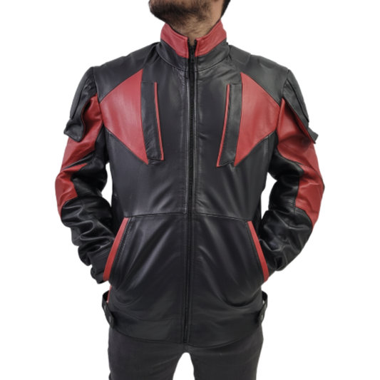 Men's Red And Black Real Leather Biker Jacket