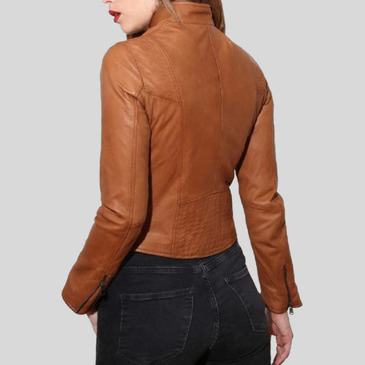 Women's Style Distressed Brown Leather Jacket