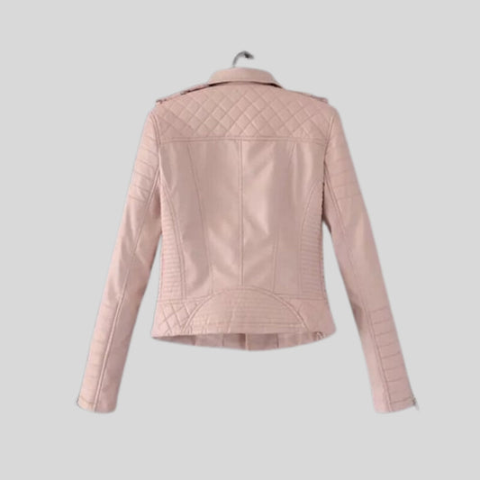 Women's Pink Motorcycle Biker Real Sheepskin Leather Jacket