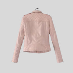 Women's Pink Motorcycle Biker Real Sheepskin Leather Jacket