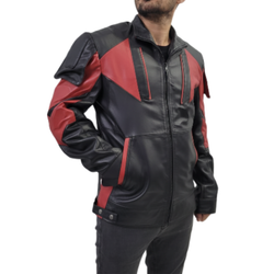Men's Red And Black Real Leather Biker Jacket