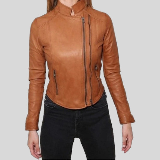 Women's Style Distressed Brown Leather Jacket