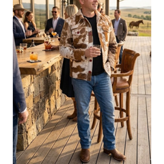 Men’s Cowhide Hair-On Leather Pony Skin Jacket - Western Style Coat