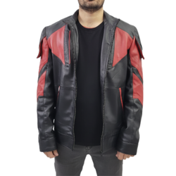 Men's Red And Black Real Leather Biker Jacket