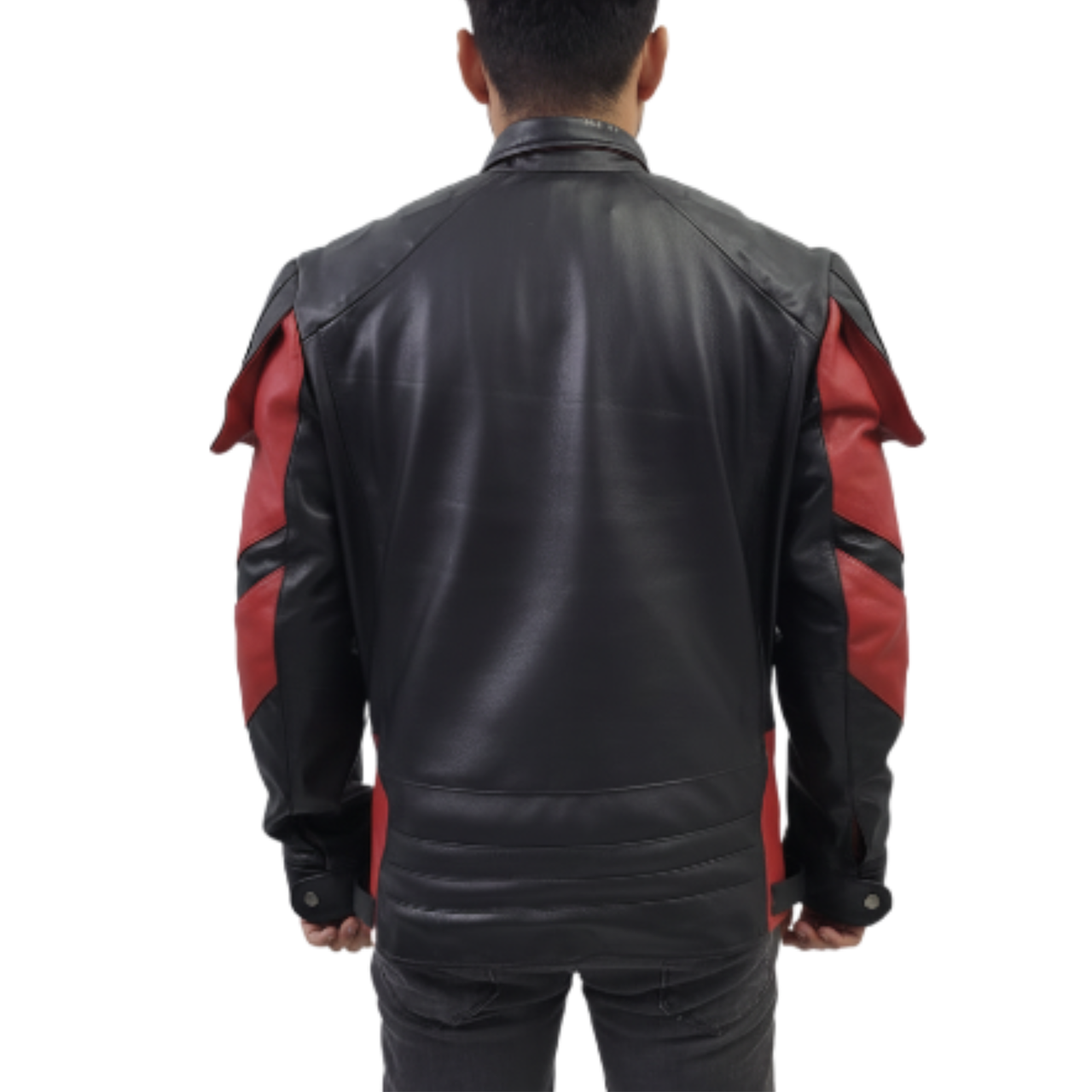 Men's Red And Black Real Leather Biker Jacket