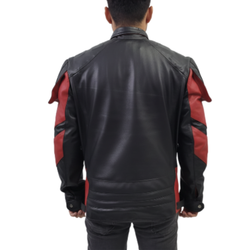 Men's Red And Black Real Leather Biker Jacket