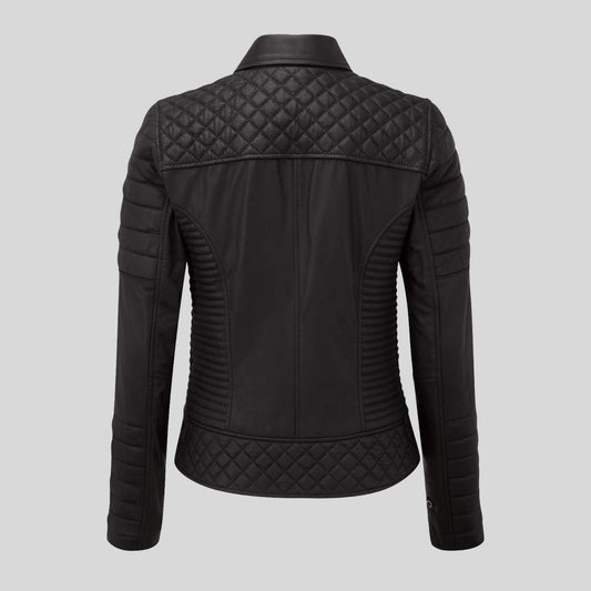 Womens Quilted padded Motorcycle Biker Genuine Leather Jacket