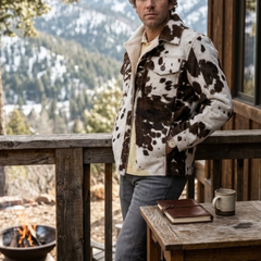 Cowhide Leather Jacket - Western Hair on Hide Brown White Coat - Cow Skin Jacket for Men