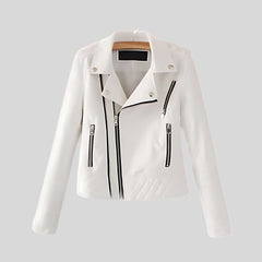 Women's White Motorcycle Biker Real Sheepskin Leather Jacket